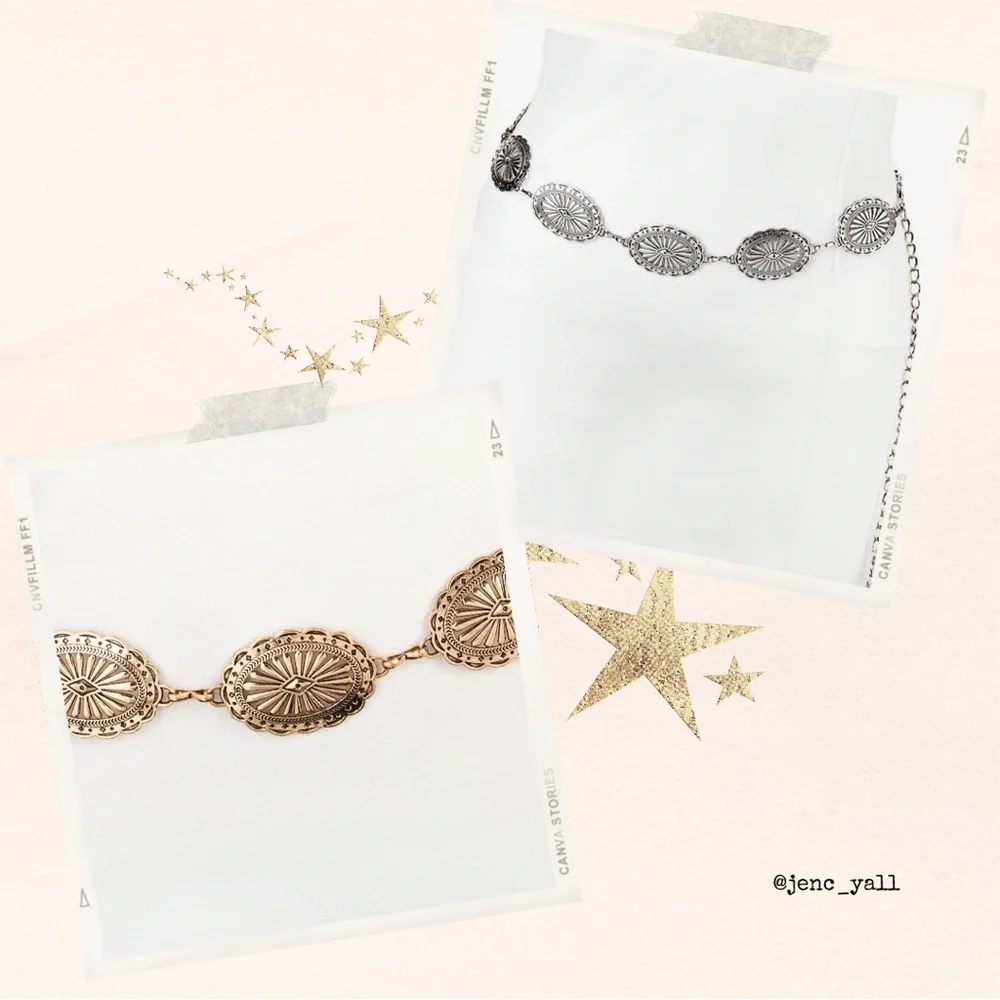 Oval Disc Chain Concho Link Belt | Gold or Silver